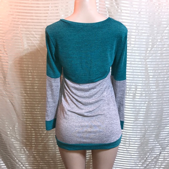Teal Grey Color Block Long Sleeve Oversized Tunic - Picture 5 of 9